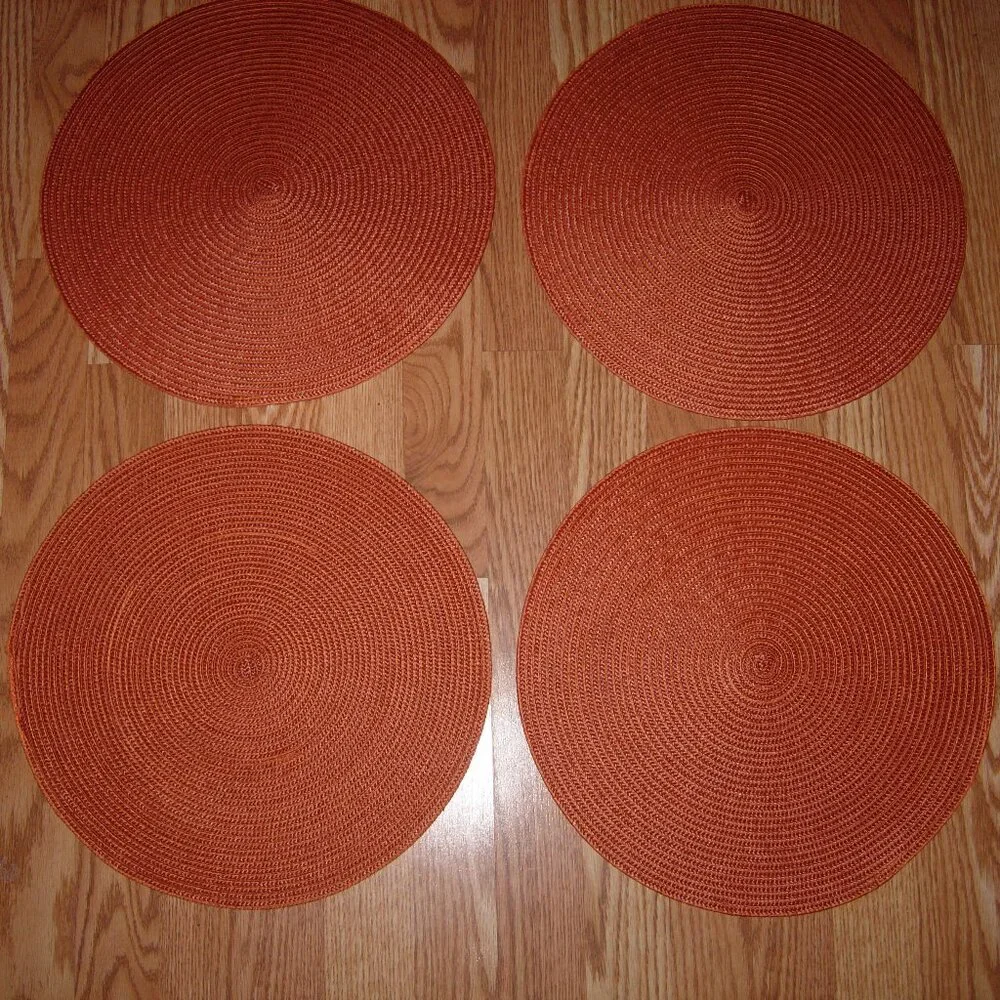 4 Woven Pumpkin Orange Round Placemats